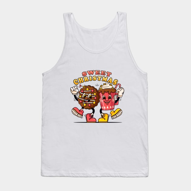 Sweet Christmas, cartoon mascot cookies and a glass of hot chocolate with cream Tank Top by Vyndesign